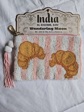 Pink & White Beaded Croissant Pouch
